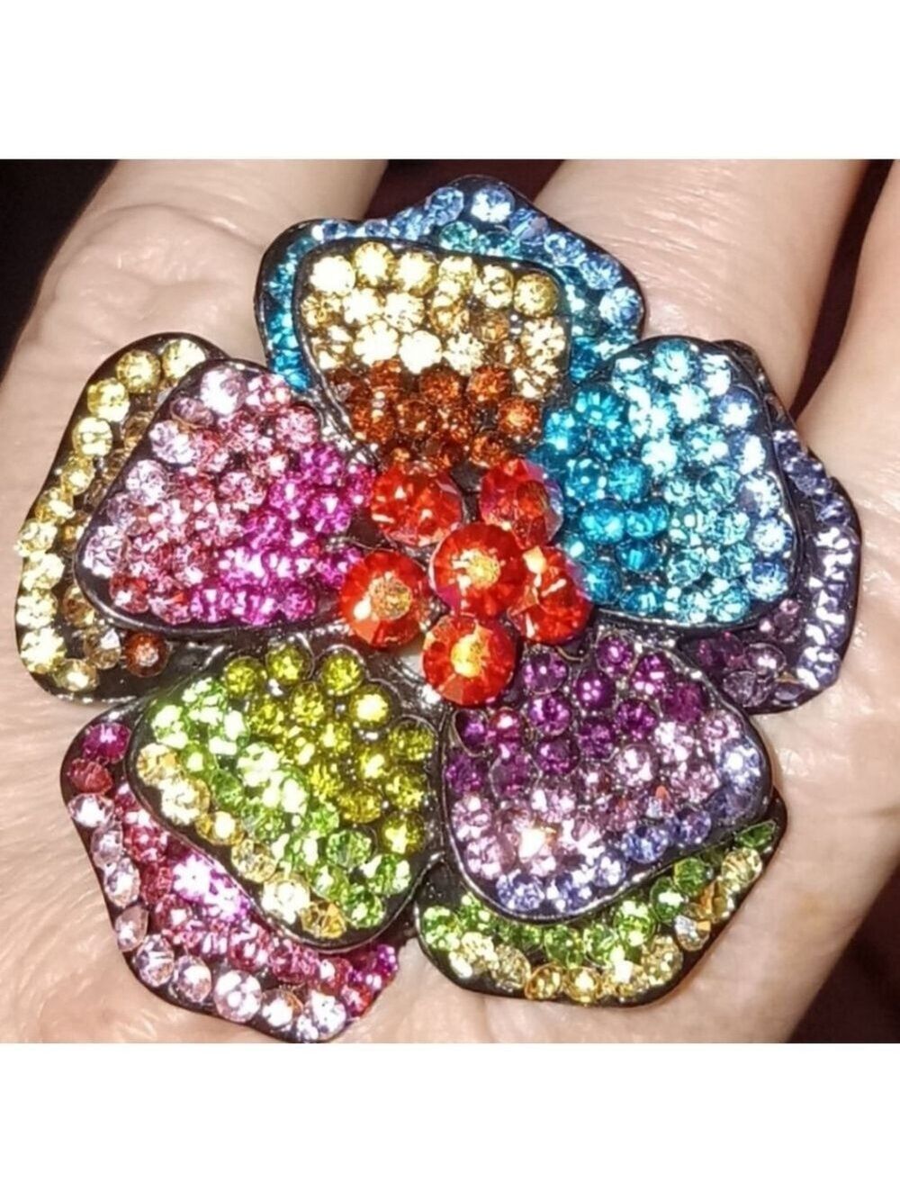 Flower Ring Multicolor Crystal Stretch